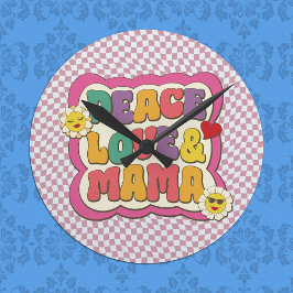 Relógio Redondo Citação Retro Groovy Mamãe Tipografia Dia das Mães