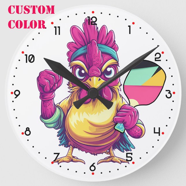 Relógio Redondo Clock in. Cluck out. Game on Pickleball  (Custom color options, pickleball Wall Clock)