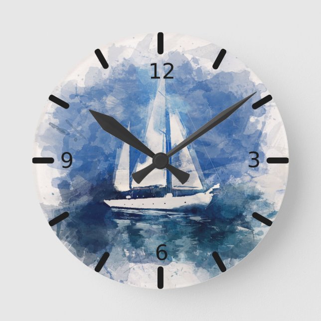 Relógio Redondo Clock Oceânico Aquarela-Marinha (Frente)