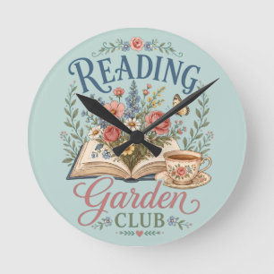 Relógio Redondo Clube de Leitura Jardim Cottagecore Floral