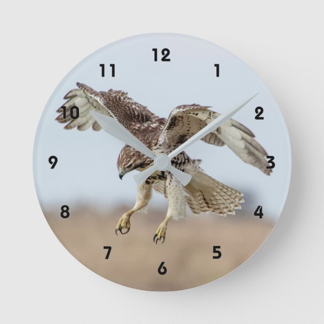 Relógio Redondo Cobertura de Hawk imaturo de pele vermelha (Frente)