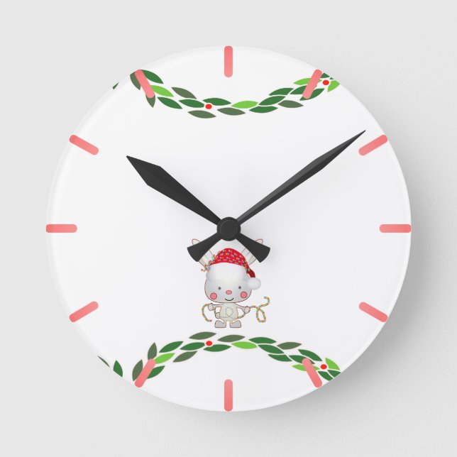 Relógio Redondo Coelhinho das Festas de Natal (Frente)