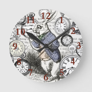 Relógio Redondo Coelho Branco Alice Mundo Clorcks Arte