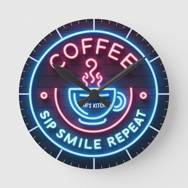 Relógio Redondo ☕ Coffeecore Coffee Meme Sip Smile Repetir (Frente)