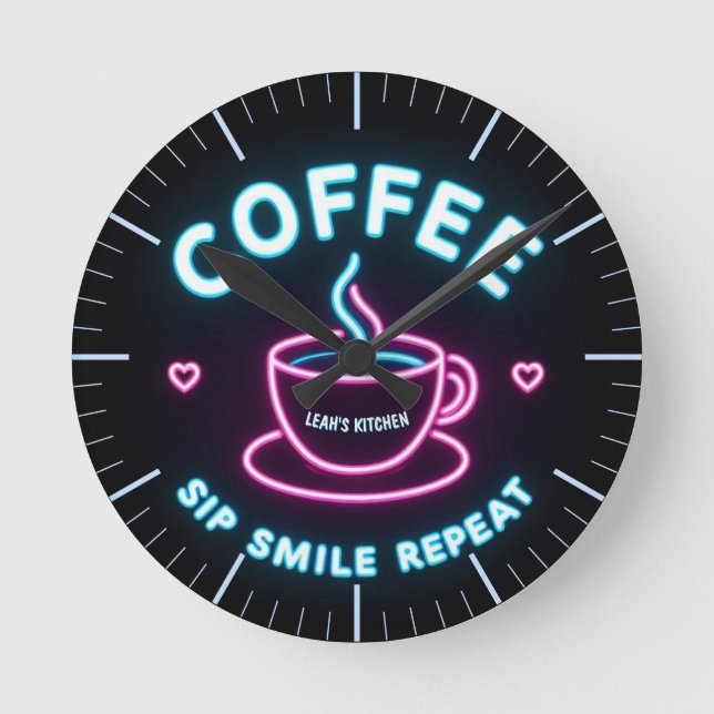 Relógio Redondo ☕ Coffeecore Coffee Meme Sip Smile Repetir (Frente)