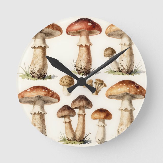 Relógio Redondo Cogumelo Fungo Botânico Antigo Toadstool  (Frente)