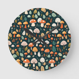 Relógio Redondo Cogumelos brancos folhas design