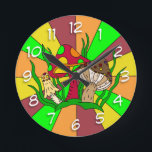 Relógio Redondo Cogumelos Magos Retroativos<br><div class="desc">Magic Mushroom Retro estilo vintage pop art.</div>