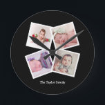 Relógio Redondo Colagem de 4 fotos personalizada<br><div class="desc">Pulso de disparo de parede personalizado colagem do modelo de 4 fotos. adicione simplesmente seus próprios fotografias e texto a este pulso de disparo de Grande Muralha. fácil personalizar. pulso de disparo customizável do modelo da foto de Ricaso - presente-ideias perfeitas</div>