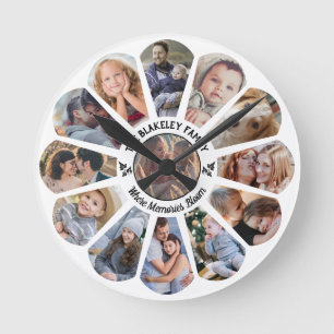 Relógio Redondo Colagem de Fotografias Personalizada 13 Fotos Form