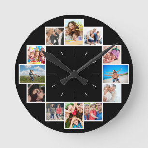 Relógio Redondo Colagem de Fotos Personalizada da Família 12 Mem
