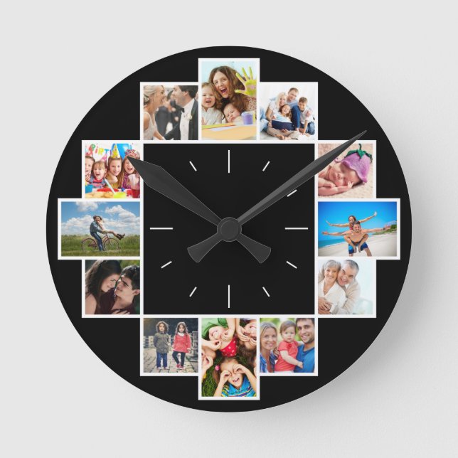 Relógio Redondo Colagem de Fotos Personalizada da Família 12 Memór (Frente)