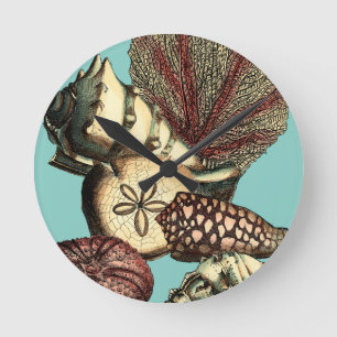 Relógio Redondo Coleção Turquesa Shell e Red Coral