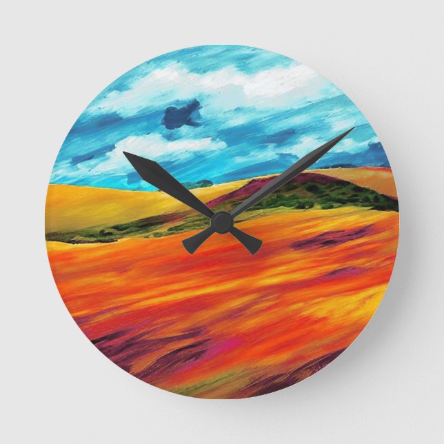 Relógio Redondo Colinas Vermelhas Amarelas (Frente)