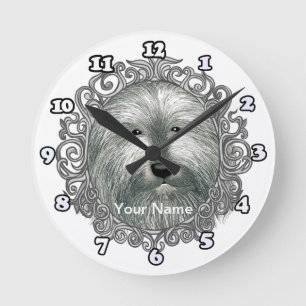 Relógio Redondo Collie Barbudo Ornamentado