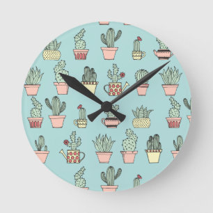 Relógio Redondo Colorful Cute Cactus In Hand Drawn Style Pattern