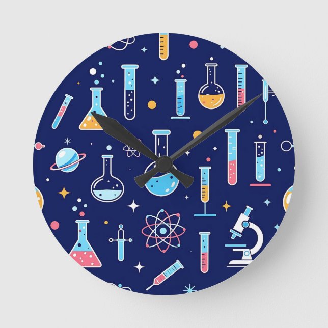 Relógio Redondo Colorful Science Lab Pattern Modern Chemistry  (Frente)