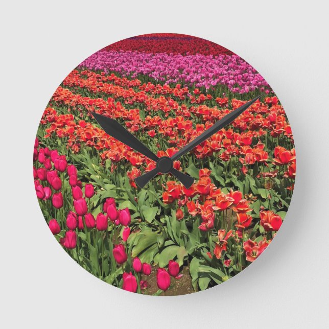 Relógio Redondo Colorful Tulip Field, Oregon (Frente)
