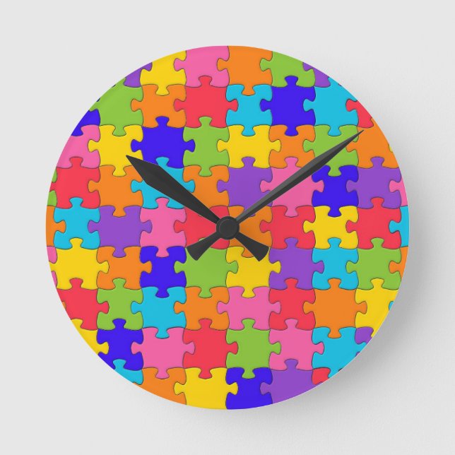 Relógio Redondo Colorida Quebra-cabeça de Varrasco Feliz Puzzler (Frente)