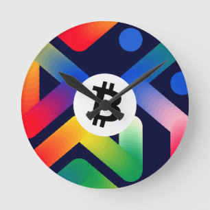 Relógio Redondo Colorido Bitcoin (Branco)