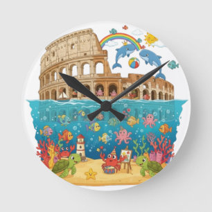 Relógio Redondo Colosseum Reino Subaquático2: Magia do Mar de Roma