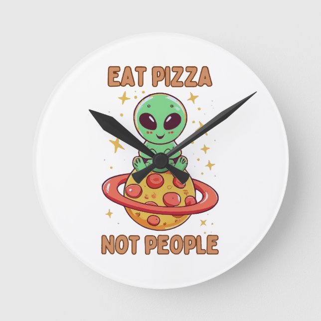 Relógio Redondo Coma pizza não pessoas (Frente)