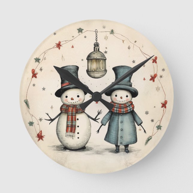 Relógio Redondo Companheiros Lanternas - Neve Vintage (Frente)