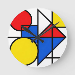 Relógio Redondo Composição de Cores Primárias de Mondrian