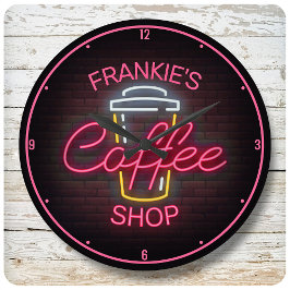 Relógio Redondo Compro de Café Retroativo Faux Neon Sign