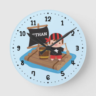 Relógio Redondo Conjunto de Menino Pirata Fofo Decoração de Parede