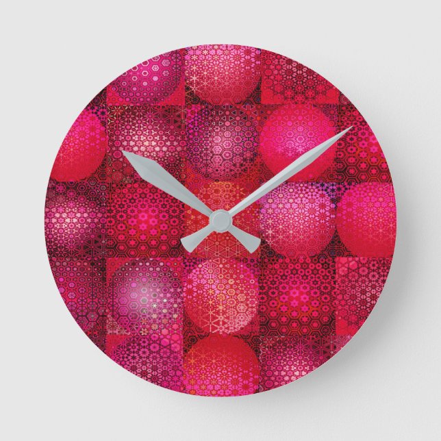 Relógio Redondo Conjunto de Mosaico Circular em Vermelho (Frente)