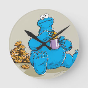 Relógio Redondo Cookie Monster Vintage Comendo Cookies