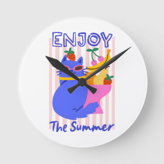 Relógio Redondo Cool Cat Enjoying the Summer