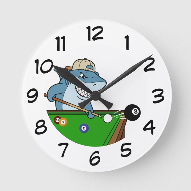 Relógio Redondo Cool Funny Man Cave Pool Shark Rebel Wall Clocks (Frente)