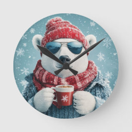 Relógio Redondo Cool Polar Bear Wall Clock with Hot Cocoa - Fun Wi