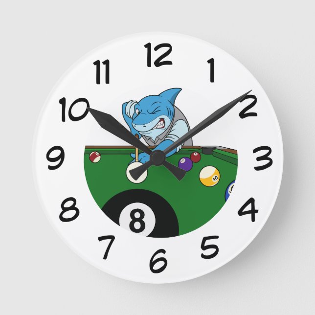 Relógio Redondo Cool Pool Shark Man Cave Wall Clocks (Frente)