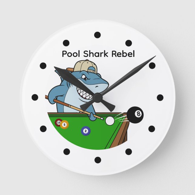 Relógio Redondo Coolest Man Cave Pool Shark Rebel Wall Clocks (Frente)