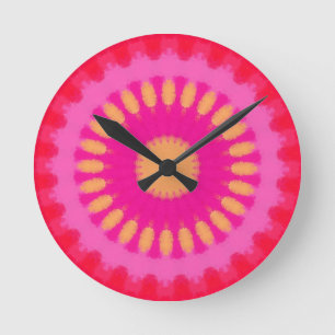Relógio Redondo Cor de água rosa e laranja Mandala
