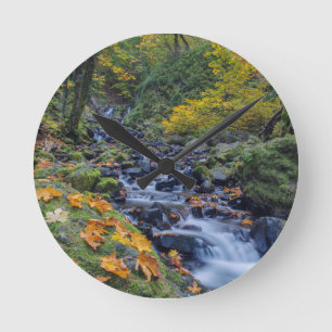 Relógio Redondo Cor do outono ao longo das quedas do riacho de fom