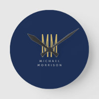 Cor Dourada Azul Monograma Letras Iniciais