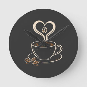 Relógio Redondo Coração de Amante de Café Vapor Design Minimalista