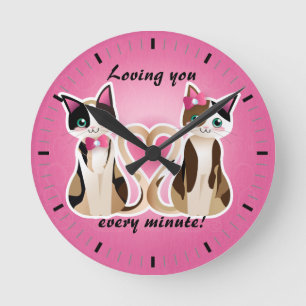 Relógio Redondo Coração do gatinho - ver da chita - pulso de