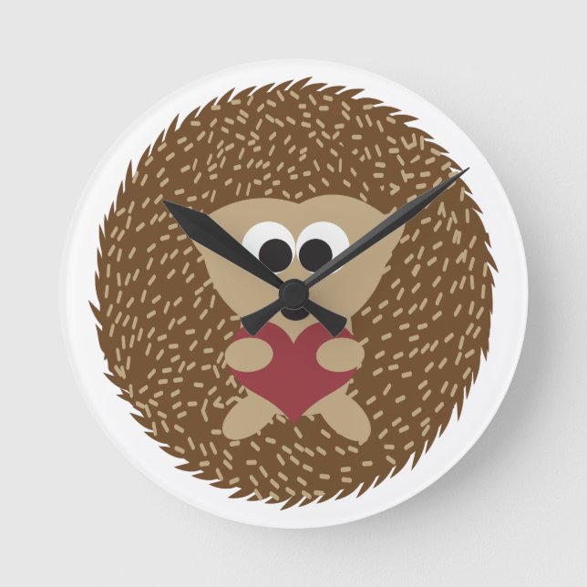 Relógio Redondo Coração Hedgehog Hugging (Frente)