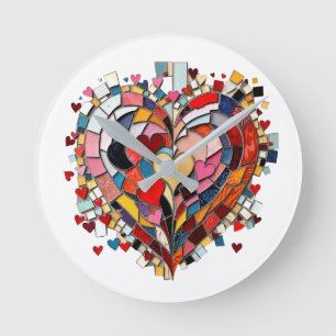 Relógio Redondo Coração Mosaico de Amor