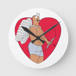 Relógio Redondo Coração Romântico com um Cupido Incomum