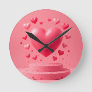 Relógio Redondo Coração rosa brilhante