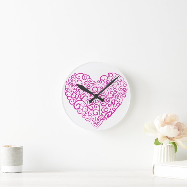 Relógio Redondo Coração rosa para escrita manual espiral para o Di (Lar)
