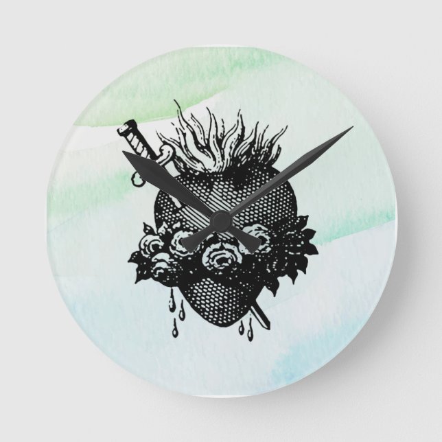 Relógio Redondo Coração Sagrado de Mary Round Clock (Frente)