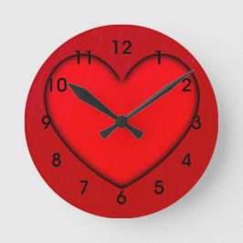 Relógio Redondo Coração Vermelho com Contorno de Sombra Preta