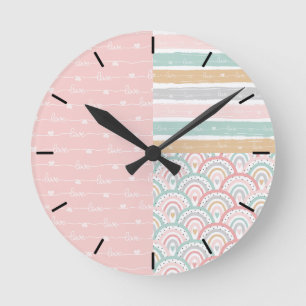 Relógio Redondo Corações Bonitos Corações Rainbows Pastel Wall Clo